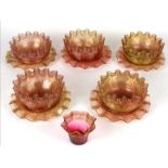 Five Victorian spiral design glass finger bowls and dishes, 13cms diameter; together with a