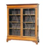 An Edwardian inlaid mahogany two-door glazed bookcase with shelved interior, on bracket feet, 123cms