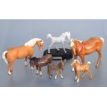 Six Beswick horses comprising Mare facing left, Palomino 976, Mare facing right Palomino 1812,