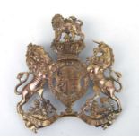 19th century British Army officers gilt helmet plate badge. Width 8.5cms (3.375ins) by 9cms (3.