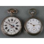 Railway interest. A French silver cased open faced pocket watch, the white enamel dial with Roman