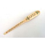 A Prisoner of War art bone marrow spoon. Length 16cms (6.25ins)