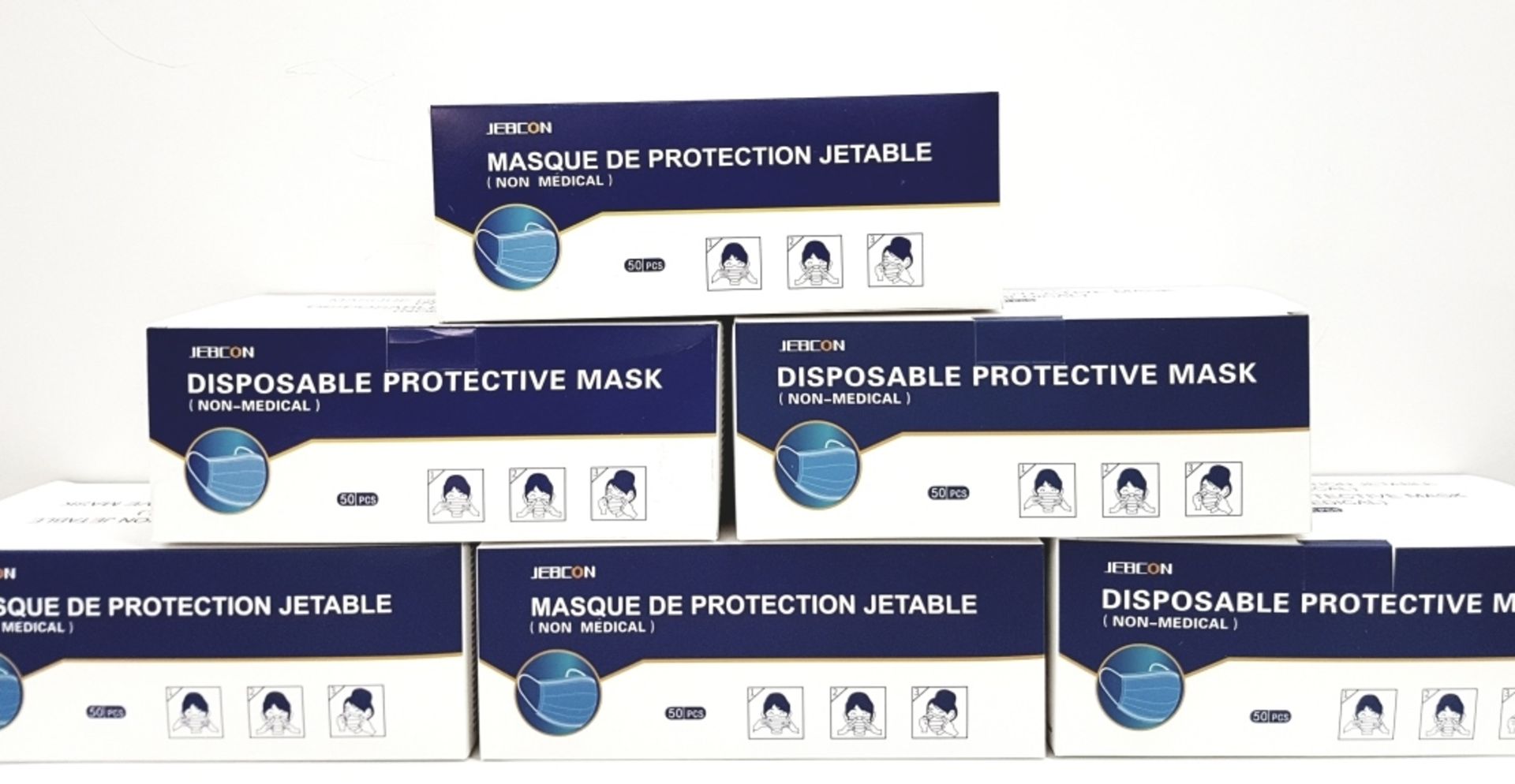 LOT DE 2000 (40 BOX X 50) MASQUES NON MEDICAL JEBCON 3 PLIS / JEBCON 3-PLY FACE MASK NON-MEDICAL, - Bild 3 aus 3