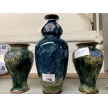 PAIR OF ROYAL DOULTON STONEWARE VASES AND ANOTHER