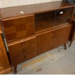 MID CENTURY SIDEBOARD WITH GLASS SLIDING DOORS