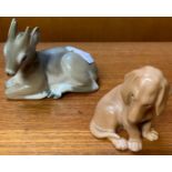 ROYAL COPENHAGEN FAWN & SPANIEL, BOTH WITH BLUE & GREEN MARKS