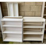 WHITE PAINTED SHELF UNIT ALONG WITH 5 OTHERS, VARIOUS SIZES AND ARRANGEMENTS OF SHELVES
