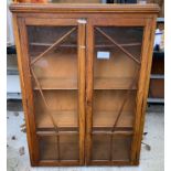 GLASS FRONTED DISPLAY CABINET, BLUE PAINTED DRESSING TABLE MIRROR & TEA TROLLEY
