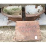 ARCHITECTURAL SALVAGE - PAIR OF CAST IRON CORNER PLANTERS & WATNEYS CRATE