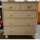 WHITE PAINTED PINE CHEST OF DRAWERS, 2 SHORT, 3 LONG