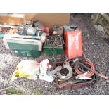 VARIOUS WELDERS, TAP & DIE SET, HAND TOOLS, GAS MASK, LIFTING STRAPS ETC