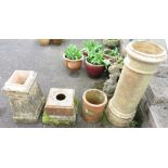 2 TERRACOTTA CHIMNEY PLANTERS, POT & PLINTH