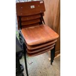 4 MID CENTURY METAL & WOOD SEATED STACKING CHAIRS