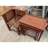 WOODEN GARDEN NEST OF TABLES & CORNER CHAIR