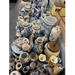 LARGE QUANTITY OF DUTCH DELFTWARE TO INCLUDE PLATES, STORAGE BOTTLES ETC