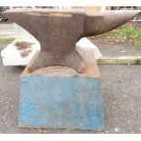 ARCHITECTURAL SALVAGE - BLACKSMITHS ANVIL ON ORIGINAL BASE, BASE 38 INCHES HIGH, 56 INCHES LONG,