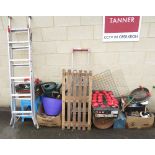 GARDEN ROLLER, ALUMINIUM EXTENDING LADDER, VARIOUS TOOLS ETC