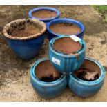 QUANTITY OF BLUE GLAZED POTS