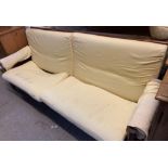 MID CENTURY TEAK FRAMED 4 SEATER SETTEE