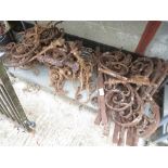 ARCHITECTURAL SALVAGE - SHELF OF WROUGHT IRON DECORATIVE FINIALS, BOARDERING, GATE TOPS ETC