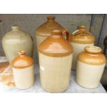 6 EARTHENWARE FLAGGONS, OAKHILL BREWERY, IND COOPE ROMFORD, WM FORRESTERS BRIDLINGTON ETC
