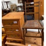 PINE BEDSIDE CABINET & CANE SEATED CHAIR