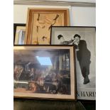 FRAMED LAUREL & HARDY POSTER & 3 LARGE FRAMED PICTURES