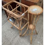 2 GLASS TOP WICKER TABLES & WICKER PLANT STAND
