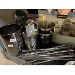 KITCHEN ITEMS INCLUDING TISSUE DISPENSERS, STAINLESS STEEL BINS & 2 ICE BUCKETS