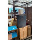NEST OF TABLES, DRESSING TABLE MIRROR, TOWEL RAIL, LOOM STYLE LAUNDRY BASKETS, WALL CLOCK & OTHER