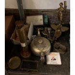 VINTAGE BRASS TORCH, VARIOUS TRUMPET MOUTH PIECES & OTHER COLLECTABLES