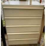 PAINTED CHEST OF DRAWERS & 2 PAINTED KITCHEN CHAIRS