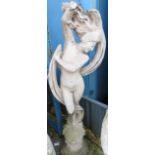 ARCHITECTURAL SALVAGE - RECONSTITUTED STONE STAUE OF AN ELEGANT FEMALE ON A CIRCULAR BASE