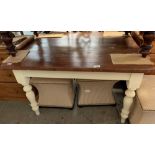 PINE KITCHEN TABLE WITH WHITE PAINTED BASE