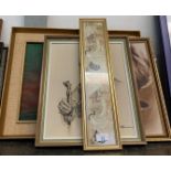 ORIENTAL FRAMED SILK PICTURE OF CRANES TOGETHER OTHER FRAMED PICTURES/PRINTS