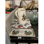 PORTMEIRION 'THE HOLLY & THE IVY' JUG, RECTANGULAR PLATE & BOXED FOOTED DISH