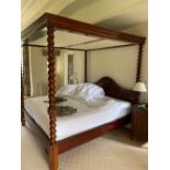 MODERN MAHOGANY FOUR POSTER BED FRAME WITH BARLEY TWIST SUPPORTS