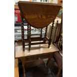 HALL TABLE WITH CARVED DRAWER & AN OAK DROP LEAF TABLE