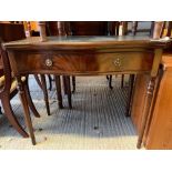 MAHOGANY WRITING DESK WITH LEATHER INSERT DECORATED WITH GILT TOOLING