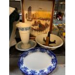 LARGE WEDGWOOD VASE, WEDGWOOD OVAL PLATE, OTHER CERAMICS & A FRAMED PICTURE