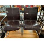 2 BROWN LEATHERETTE & CHROME ARMCHAIRS