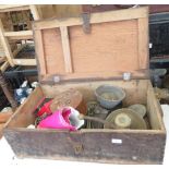 CRATE OF COLLECTABLES INCLUDING HEATER, COPPER GRINDER, ORANGE LENSES, CORAL, SHELLS ETC