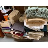 QUANTITY OF TEXTILES INCLUDING CURTAINS, BLANKETS, CUTLERY, BOOKS ETC