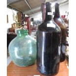2 VERY LARGE WINE BOTTLES & GREEN GLASS CARBOY