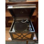 OAK CASED GRAMOPHONE WITH LABEL FOR MILSOM'S BATH