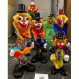 8 MURANO COLOURED GLASS CLOWN FIGURES