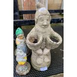 3 RECONSTITUTED STONE GARDEN GNOMES