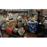 A LARGE BLUE & WHITE GINGER JAR (LACKING LID), STUDIO POTTERY VASE, VARIOUS CERAMICS, ANNIVERSARY