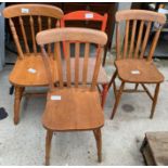 4 PINE KITCHEN CHAIRS, ONE PAINTED