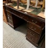 MAHOGANY TWIN PEDESTAL DESK WITH GREEN LEATHER INSERT